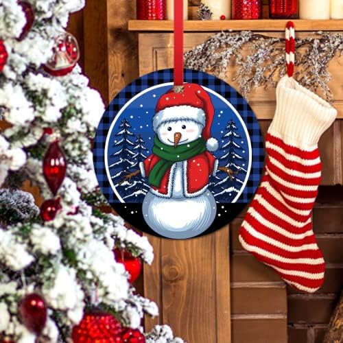 Ornamento de natal de boneco de neve inverno floco de neve decorações de árvore de natal redonda cerâmica pendurada ornamento boneco de neve com chapéu de chapéu de pavor ornamentos de árvore de Natal primeiro ornamento de Natal do bebê