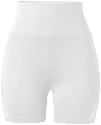 Mulheres shorts de ioga de cintura alta com bolsos laterais O treino de bolsos executando calças de cintura elástica feminina