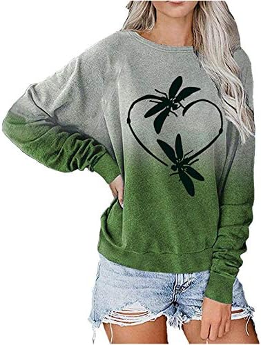 Fzylqy feminina feminina colorida de colorida de dragonfly impressão gráfica tops leves camisetas casuais suéteres solteiros camisetas camisetas