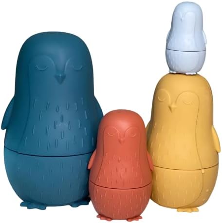 Silicone 4pcs Russian Nesting Dolls Montessori Toys educacionais para bebês e crianças pequenas - bonecas de ninho de pinguins para