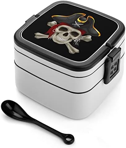 Pirata Skull engraçado tudo em um recipiente de almoço de caixa bento com colher para viagens de trabalho piquenique
