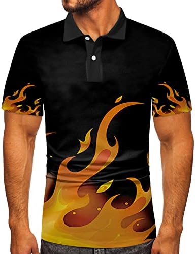XXBR Camisetas de golfe de pólo masculino, gradiente de chama Casual Tennis Tops de manga curta Summer Slim Fit Button