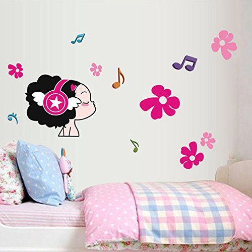 Música de parede Música Garota Rosa Flores Rosa Decalque Removível de Wall Stick, crianças Crianças Baby Home Room Nursery