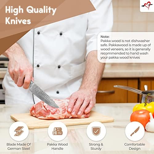 Faca IGA Chef, faca Nakiri, faca de vegetais - faca de parada, faca de cozinha Conjunto de 3, aço inoxidável, faca de chef afiada com covinha vestida de guarda