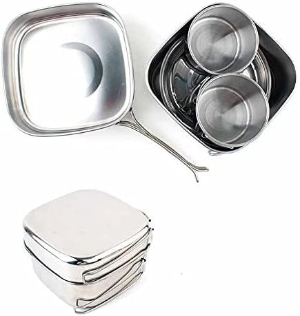 Zlxdp 6pcs panela ao ar livre acampando camping em aço inoxidável panela de montanhismo conjunto de piquenique portátil de 3-4 pessoas churrasqueiras cozinhas de cozinha