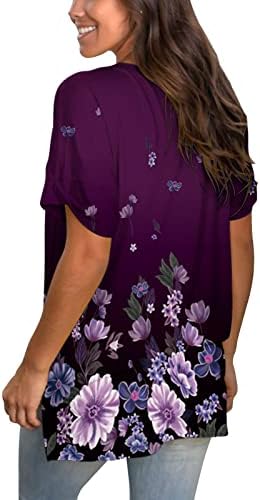 Tops de verão para mulheres 2023 Manga curta dividir a camisa solteira Casual V Blush de tee floral de pescoço V para meninas adolescentes