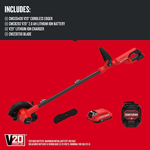 Craftsman 20V Max Edger Lawn Tool, Edger sem fio com bateria e carregador incluídos, vermelho