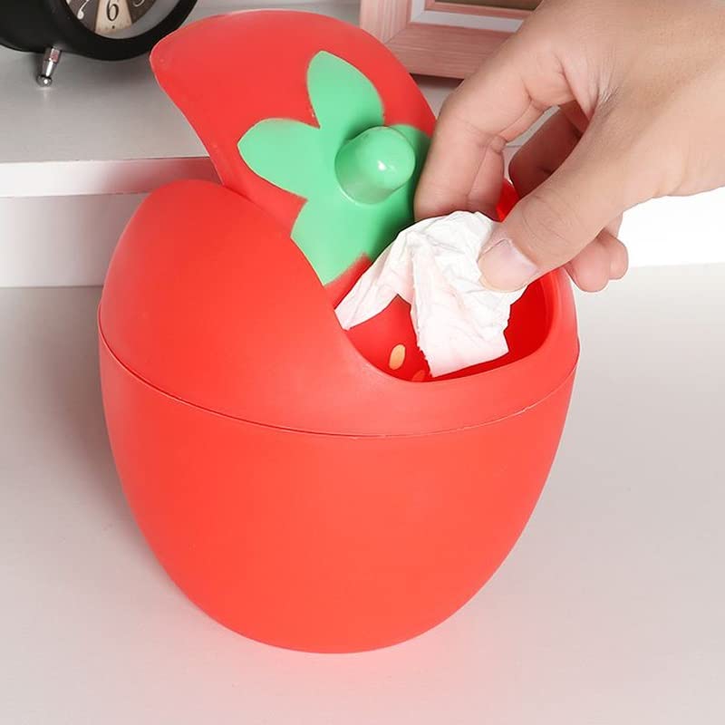 Zhaoleei Strawberry Desktop Mini Lixo lata de lixo de mini balanço com tampa de plástico para a tampa da cozinha da cozinha