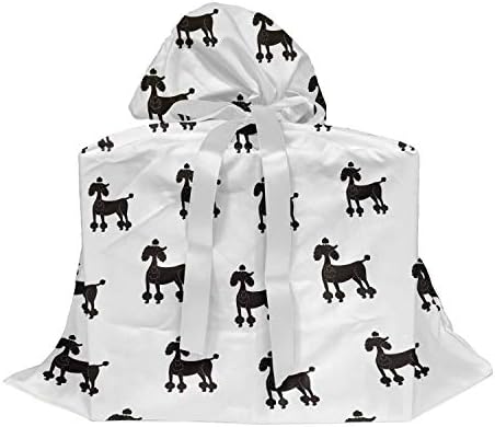 Bolsa de presente de cães lunaráveis, animais de silhueta Poodle Puppy em design minimalista monocromático, bolsa de festas de tecido