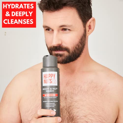 Lavagem de corpo e nozes felizes para homens - Big Wood - Gel de chuveiro masculino natural - lavagem do corpo de sândalo