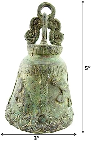 Terra dos tesouros simples, feitos à mão, Bell de Templo Tailandês - Brass Lucky Elephant Bell - Sinalizador Budista Bell da Tailândia - Autêntico elenco de bronze 5 polegadas