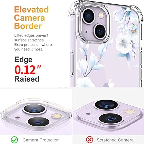 Padrão de flor Yoyori projetado para iPhone 14 Plus [com protetor de tela], Floral Clear Women Phone Case Proteção à prova de