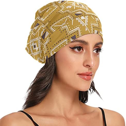 Skull Cap boné Sleep Work Hat girndia para mulheres listradas Bohemian amarelo xadrez de retalhos geométricos de Tribal Sleeping Capéu de cabeceira de cabeceira