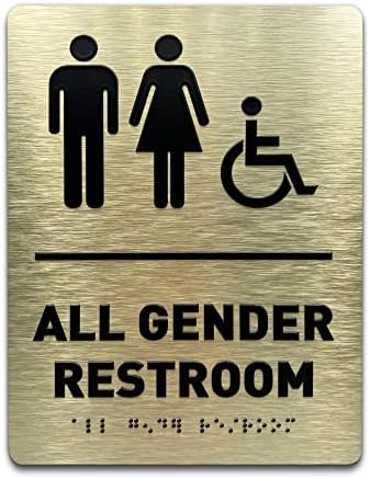 Todo o sinal de banheiro de gênero da GDS - compatível com ADA, cadeira de rodas acessível, ícones elevados e braille de