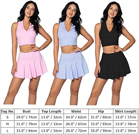 Vestido de tênis de 2 peças para mulheres plissadas saia de tênis sem mangas Racerback Racerback Crop Crop Top Golf Trefits