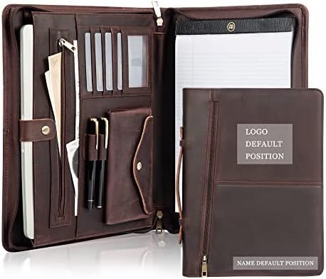 Portfólio de couro de panturrilha com alça feita à mão, padfolio para iPad & MacBook, estojo de transporte vintage para homens