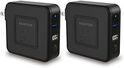 Gigastone 3in1 Power Bank com plugue AC 2-pacote 10000mAh com USB-C PD 3,0 20W, USB-A QC3.0 18W Carregamento rápido, saída sem fio de 5W a 15W, compatível com Apple, Android e outros dispositivos habilitados por Qi Black