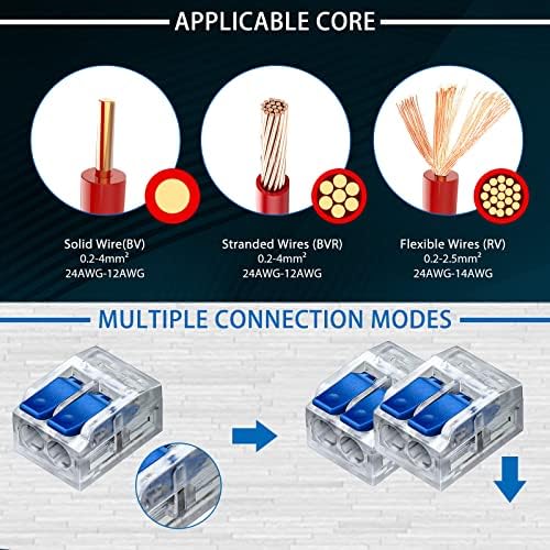 50 PCS Conectores de arame da alavanca, Conectores de variedade de conector de fio elétrico Kit de conectores de junção