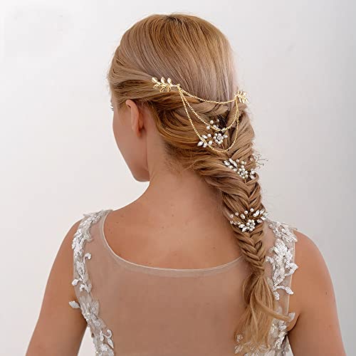 4 Pacote clipes de cadeia de cabelo dourado Moda Ladies Olive Branch Tassel Clipes Farda de corrente Cadeída para cabelos para noivos