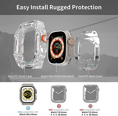 DGYSG Transparente Lightweight Case Hard com banda para Apple Watch Ultra 49mm Titanium, Luxo Cristal Claro Claro Protetor