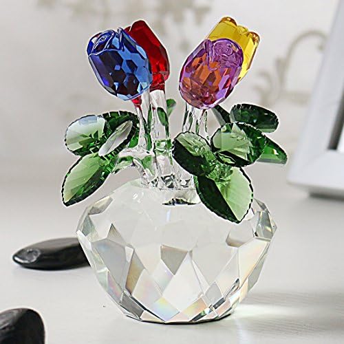 Figuras de rosa Hyaline & Dora Rose Collectibles Ornament Gift Crystal Rose Flower Bouquet com caixa de presente