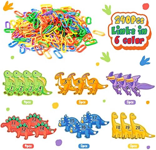 260p Dinosaur Clips ganha links de cadeia plástica com um jogo de festas de cartas de dinossauros, adequado para o desenvolvimento de brinquedos sensoriais para a discriminação de cores infantis da educação para presentes da escola