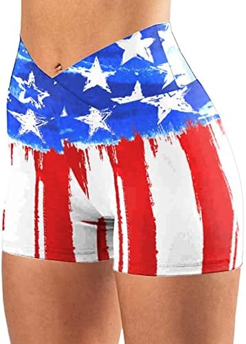 4 de julho feminino shorts de ioga cruzar shorts de bandeira dos EUA de cintura alta