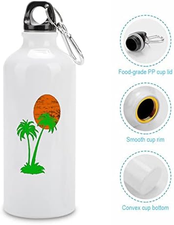 Palm Tree Aluminium Water Garrafs com caneca de viagem de garrafa esportiva reutilizável de mosquetão para camping de