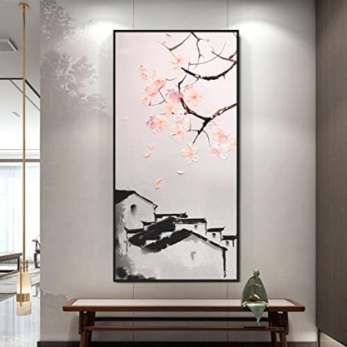 Pinturas a óleo jfniss pintadas à mão - moderno minimalista abstrato abstrato jiangnan blum flor de óleo pintura de arte mural maural graça moderna obra de arte abstrata, 100x200cm