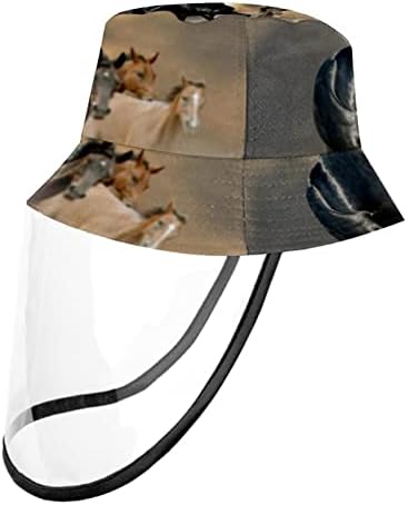 Chapéu de proteção para adultos com escudo facial, chapéu de pescador anti -sun tap, arte pintando animal correndo cavalo