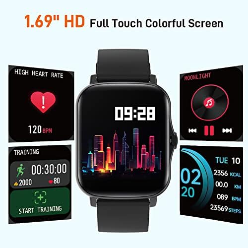 Chokovie Smart Watch for iPhone Android, Rastreador de fitness de tela de toque de 1,69 polegada Smartwatch, freqüência cardíaca, pressão