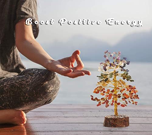 7 Árvore de cristal para energia positiva - Chakra Tree of Life Decor - Pingente de quartzo rosa - colar de cristal
