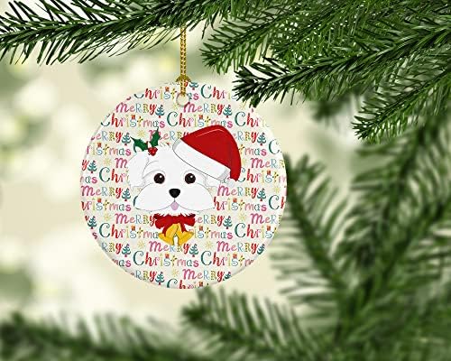 Tesouros de Caroline WDK1471CO1 Ornamento de cerâmica de Feliz Natal Malteses, decorações de árvores de Natal, ornamento pendurado para Natal, feriado, festa, presente, presente,
