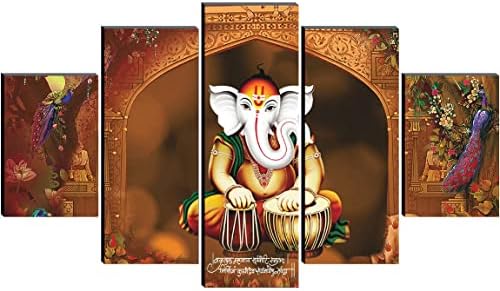 SAF Conjunto de 5 Ganesha Religious Modern Art Home Decorativa Pintura de parede 30 polegadas x 18 polegadas PNLS32230