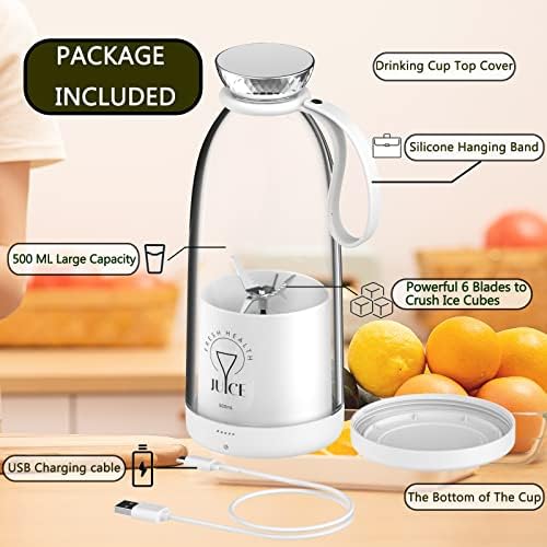 Liquidificador portátil da ASA VEA, liquidificador de tamanho pessoal para shakes e smoothies com 6 lâminas Mini Blender 17oz/500ml