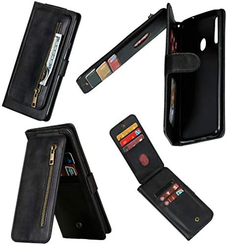 Capa de capa para Galaxy A20s, Abtory PU Couather [9 slots de cartas] zíper para o titular de crédito de bolso fólio