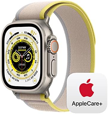 Apple Watch Ultra GPS + Celular, estojo de titânio de 49 mm com loop de trilha amarelo/bege -M/L com AppleCare +