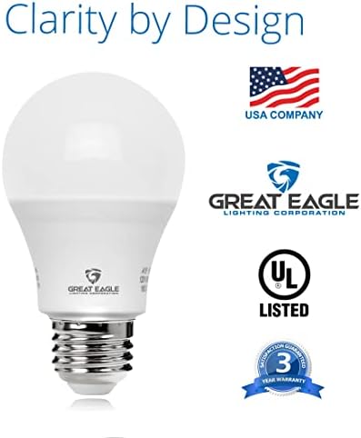Great Eagle Lighting Corporation A19 Lâmpada LED, lâmpadas equivalentes de 60w, lâmpadas LED brancas quentes de 9w 2700k, lâmpada LED não minúsculo, base padrão E26, CEC listado por energia eficiente de energia, 6-pacote de 6 pacote