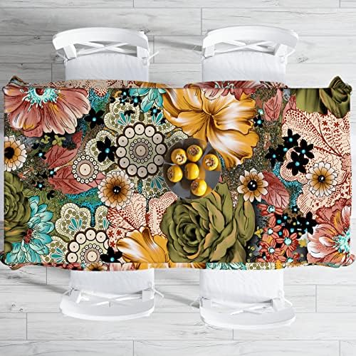 toalha de mesa de chiinvent boho para mesa retângulo colorido floral mexicano mandala flor decorativa para sala de jantar de cozinha fazenda de fazenda ao ar livre festas fiestval tabela quadrada tampas de mesa, 52x70 polegadas