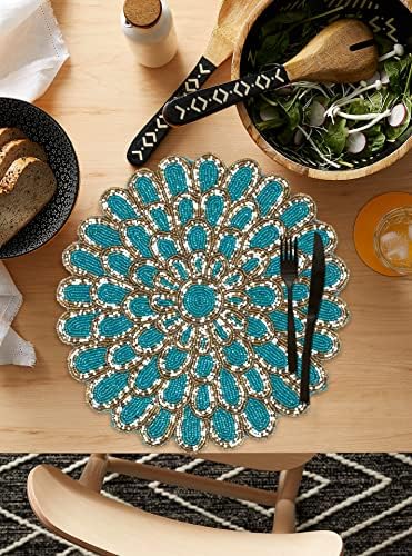 Riangi Placemats de contas de 2 placemats decorativos Multi, medir 12,5 polegadas Placemats Turquoise Placemats redondos Placemats