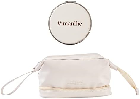 Vimanllie Bolsa de maquiagem grande camada cosmética dupla bolsa de couro portátil Bolsa de higiene pessoal Bolsas de