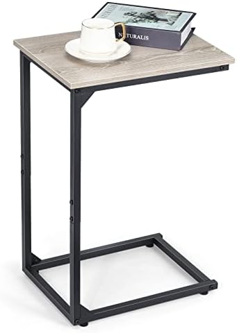 Nandae C em forma de mesa final de 2, mesa de cabeceira de mesa lateral rústica com moldura de metal para laptop, lanche, sofá de sofá, quarto de estar no quarto da sala, cinza de marfim