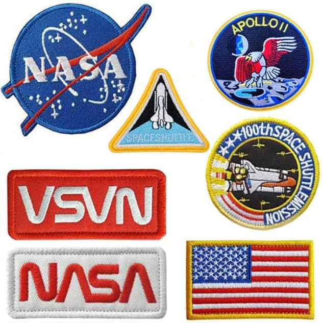 Patches da NASA, 7 peças Backing de transferência de calor DIY NASA Bordado Patches Ferro em roupas de logotipo para jaquetas