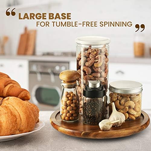 Rabaha 2 Pack Acacia Lazy Susan Organizador para o armário - Moda Lazy Susan Turbable para mesa - Bin alma de alimentos de cozinha