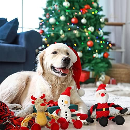 Senneny 3 Pack Dog Toys de Natal Papai Noel, rena e boneco de neve, brinquedos estridentes para cachorros de cachorros,