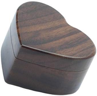 Caixa de jóias do coração da tomada de coração Caixa de anel de madeira de nogueira Vintage Titular de armazenamento de caixa