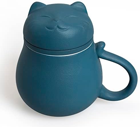 Caneca de chá de cerâmica com infusser e tampa de caneca de café de gato de sorte fofo com tampa de chá de chá com filtro para folhas