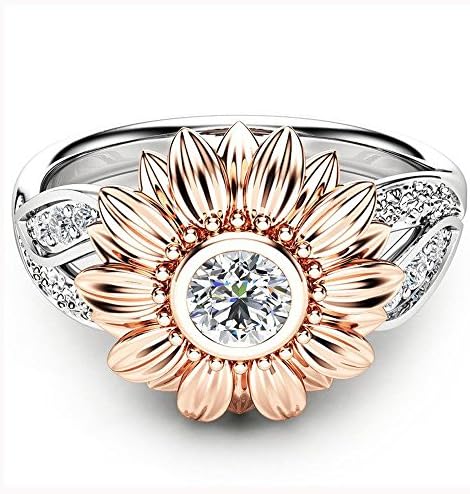 Anéis de casamento para mulheres moda anel de diamante girassol redondo redonda floral cúbica zircônia anéis de noivado judeu presentes