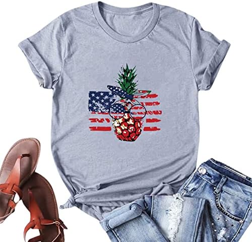 NOPO Womens American Flags Basic Top Fashion Summer Summer Cottleirt Camiseta ao ar livre Camisa de festa de festas soltas