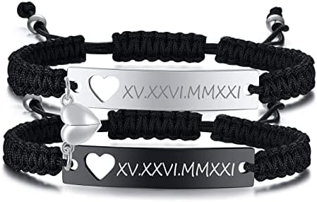 Xuanpai personalizada braceleta trançada artesanal com símbolo de coração oco, corda ajustável tecido para casal
